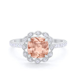 Halo Cushion Engagement Bridal Ring Simulated Cubic Zirconia 925 Sterling Silver