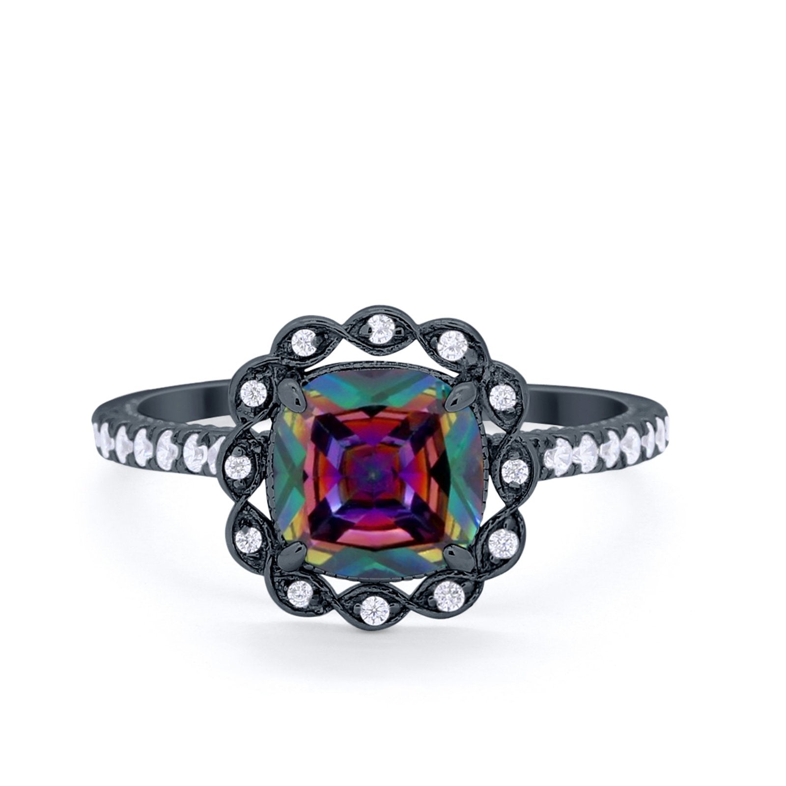 Halo Cushion Engagement Bridal Ring Simulated Cubic Zirconia 925 Sterling Silver