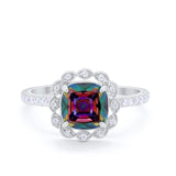 Halo Cushion Engagement Bridal Ring Simulated Cubic Zirconia 925 Sterling Silver