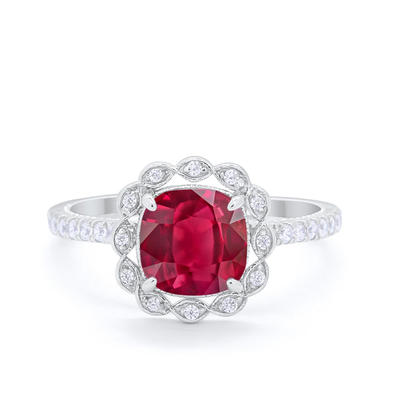 Halo Cushion Engagement Bridal Ring Simulated Cubic Zirconia 925 Sterling Silver