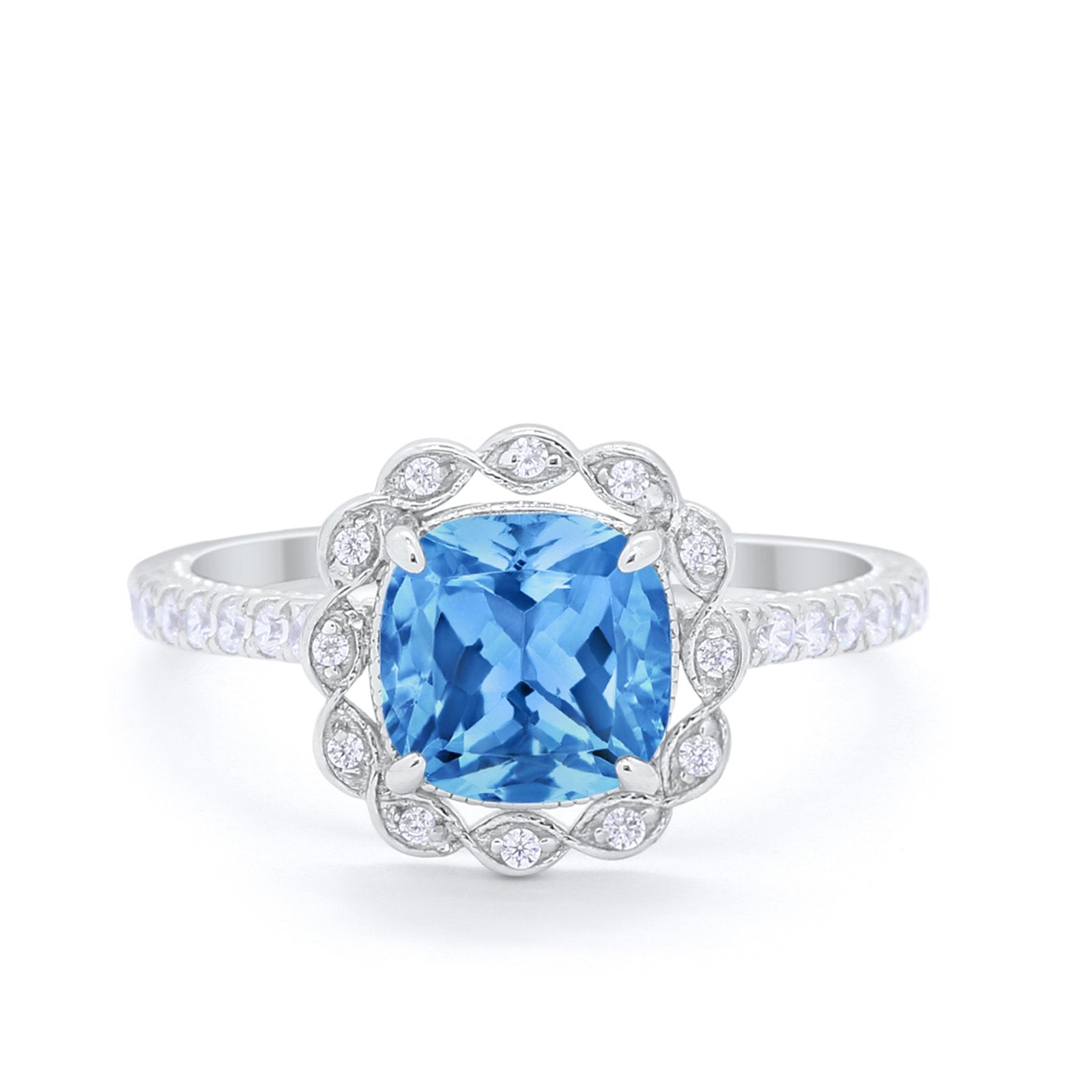 Halo Cushion Engagement Bridal Ring Simulated Cubic Zirconia 925 Sterling Silver