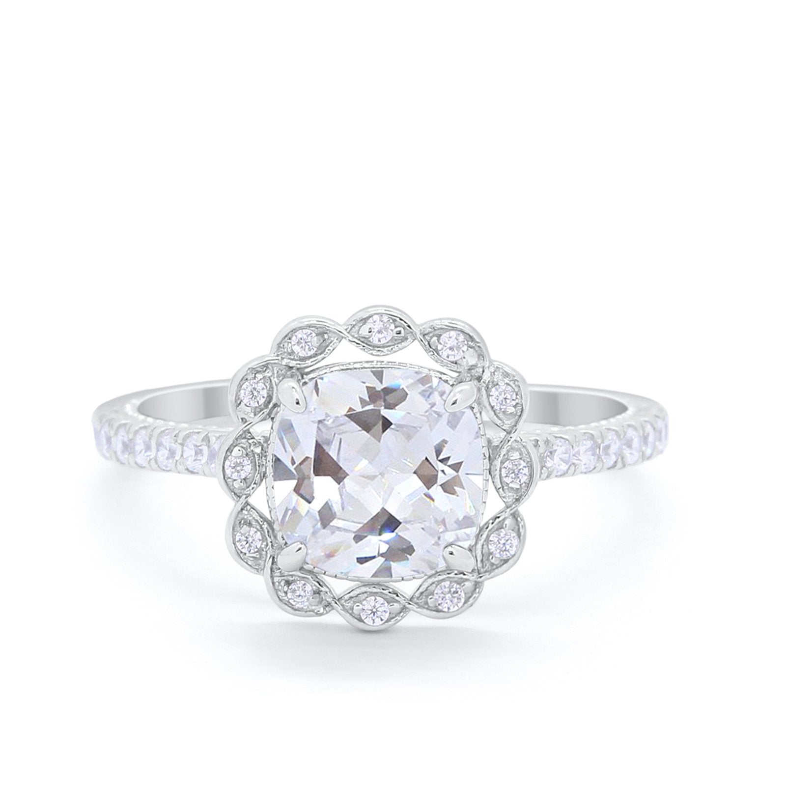 Halo Cushion Engagement Bridal Ring Simulated Cubic Zirconia 925 Sterling Silver