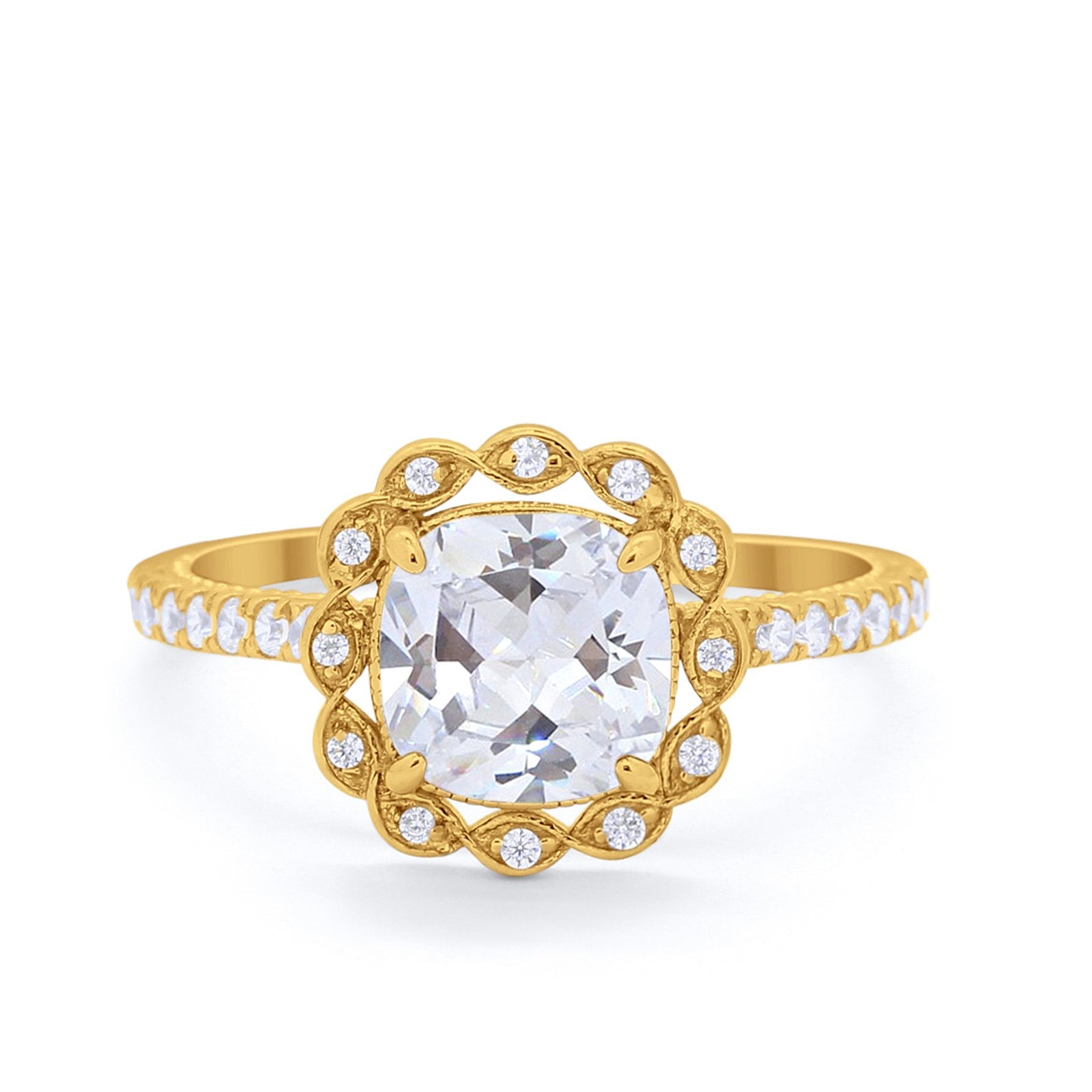 Halo Cushion Engagement Bridal Ring Simulated Cubic Zirconia 925 Sterling Silver