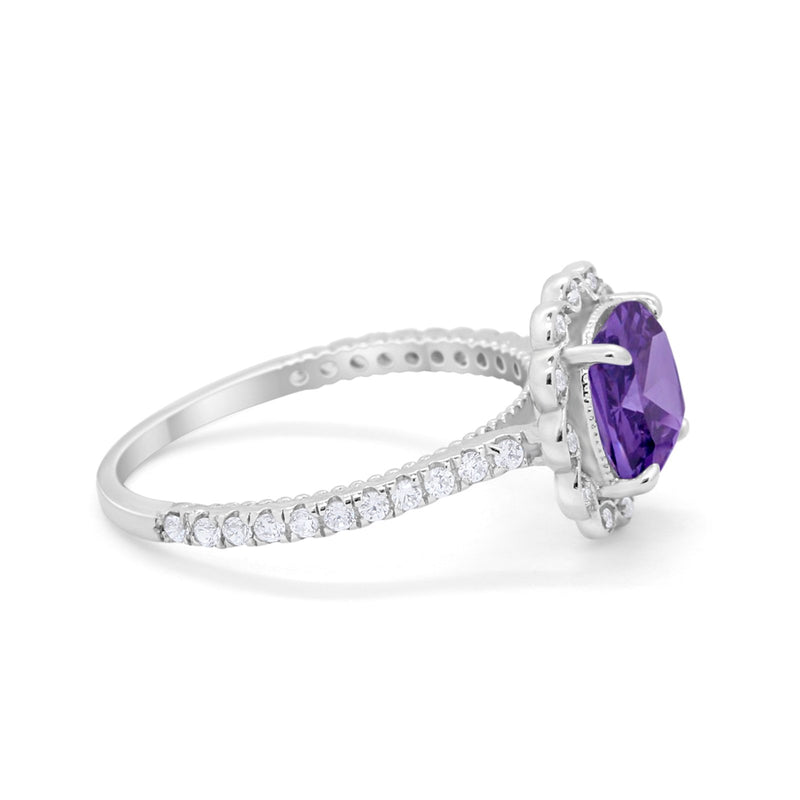 Halo Cushion Engagement Bridal Ring Simulated Cubic Zirconia 925 Sterling Silver