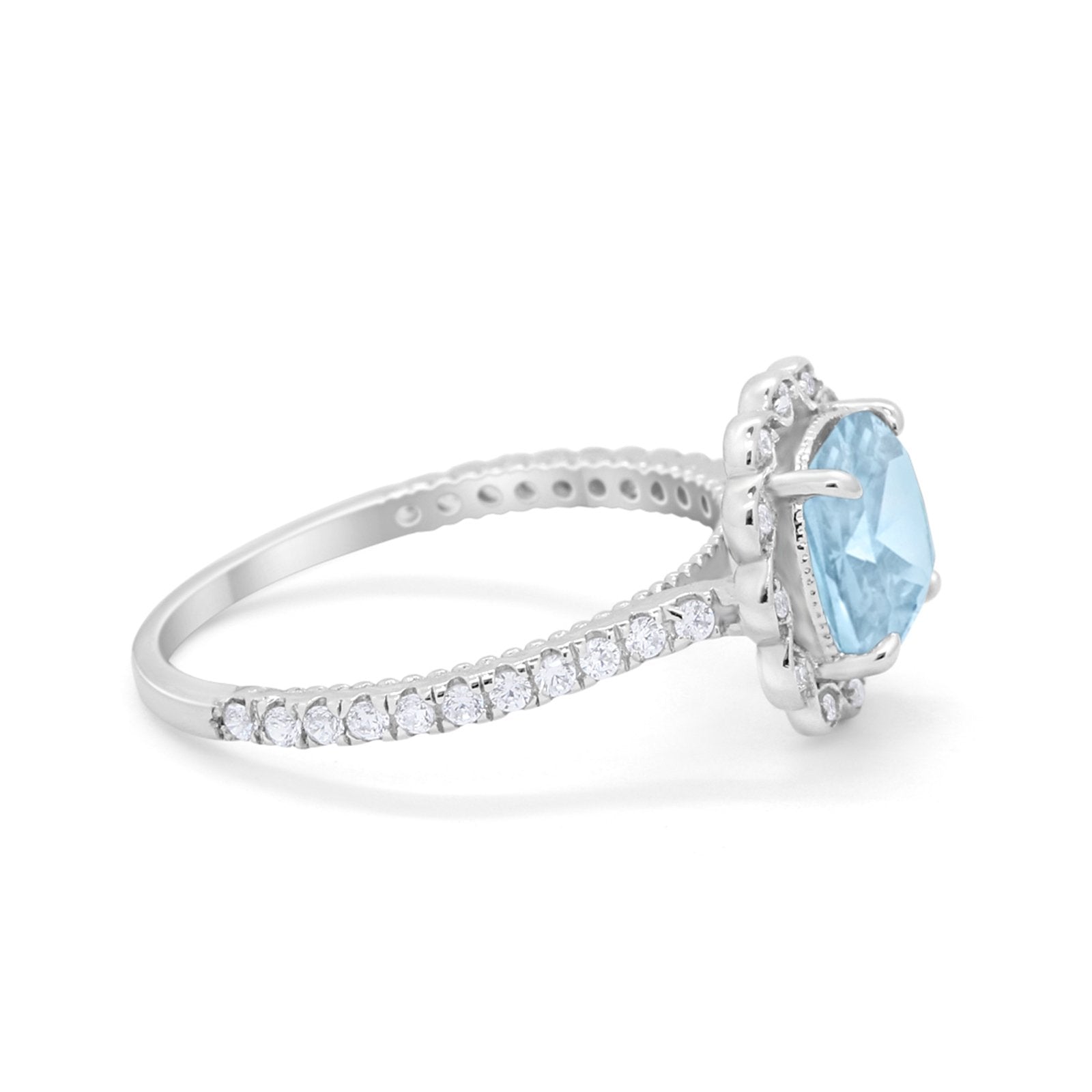Halo Cushion Engagement Bridal Ring Simulated Cubic Zirconia 925 Sterling Silver