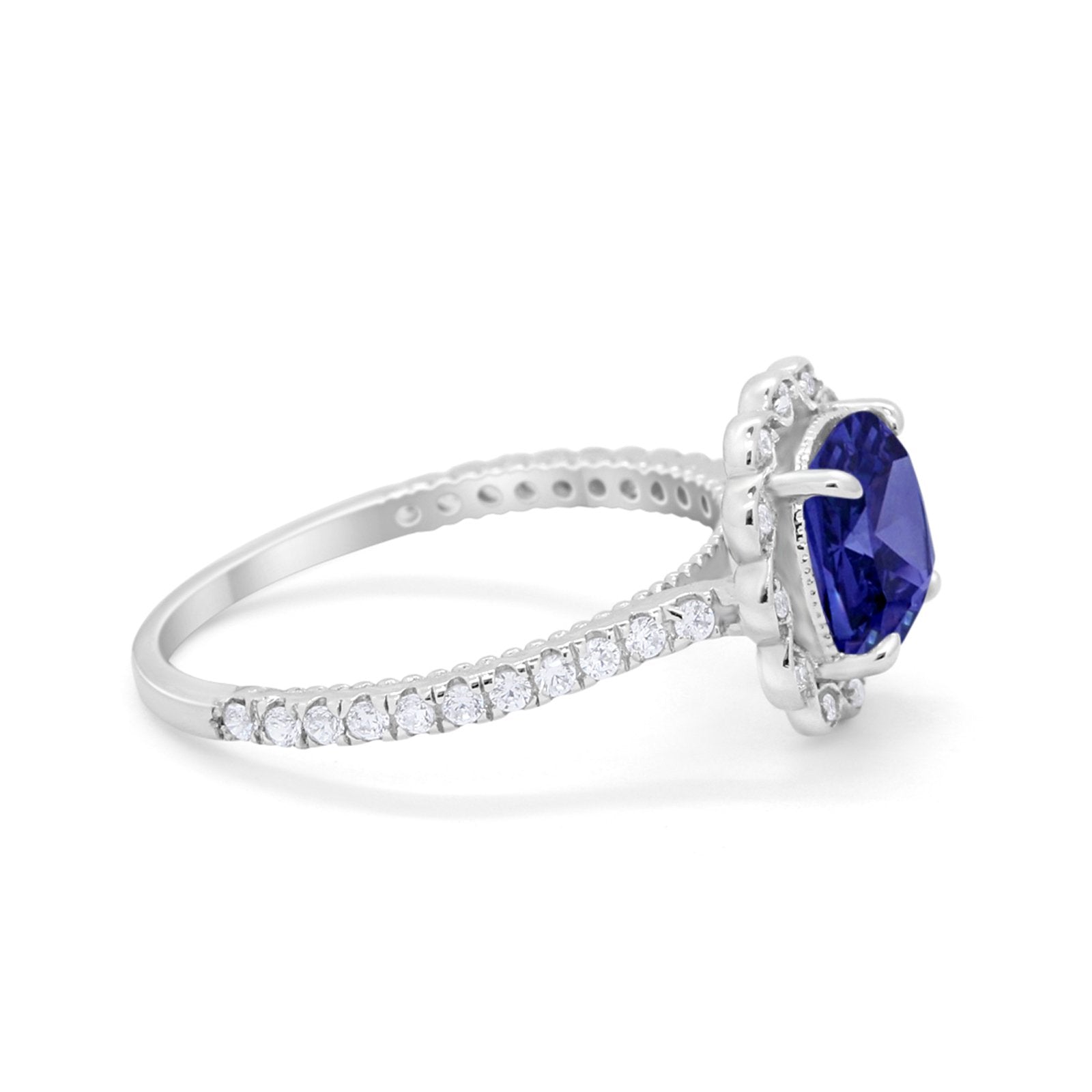 Halo Cushion Engagement Bridal Ring Simulated Cubic Zirconia 925 Sterling Silver