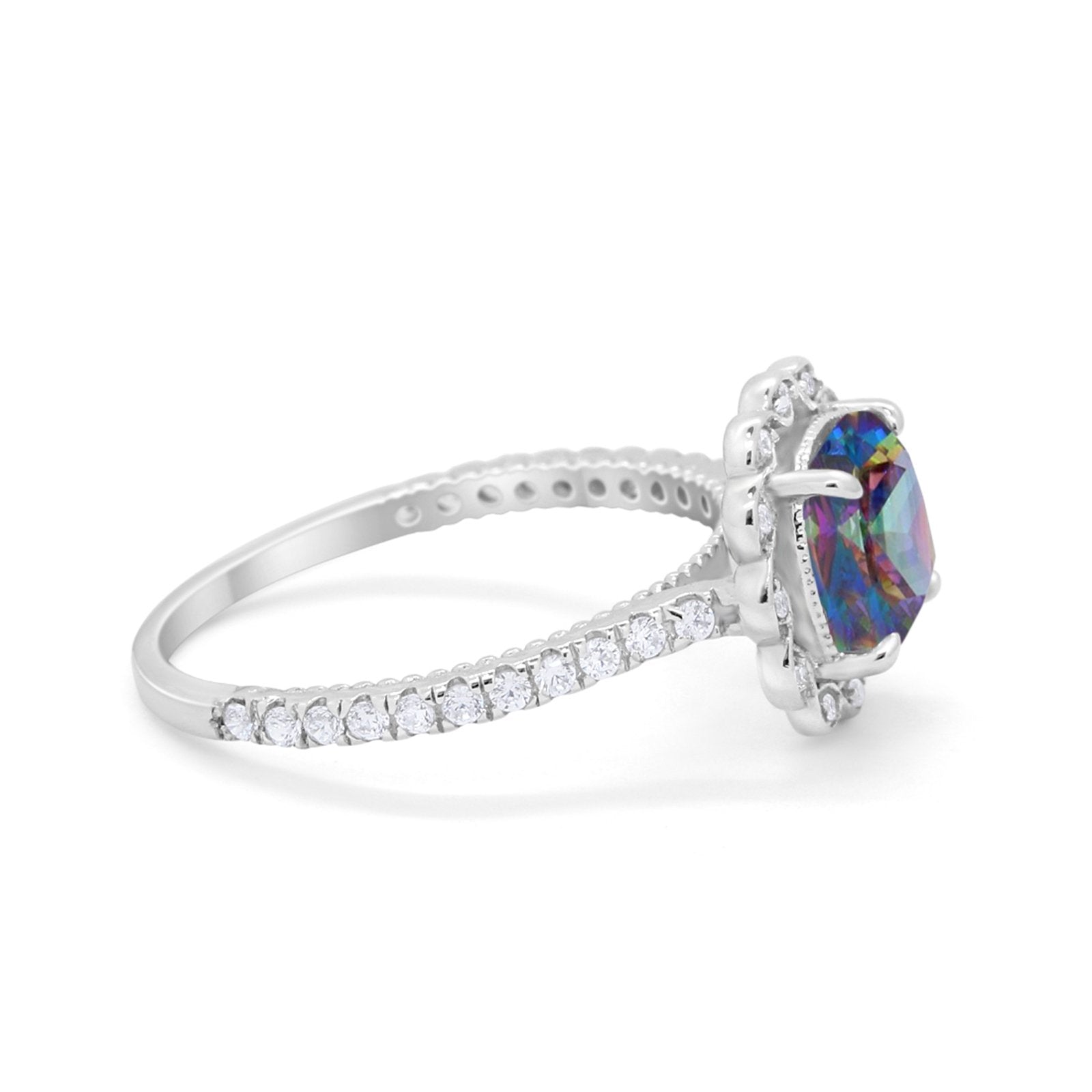 Halo Cushion Engagement Bridal Ring Simulated Cubic Zirconia 925 Sterling Silver