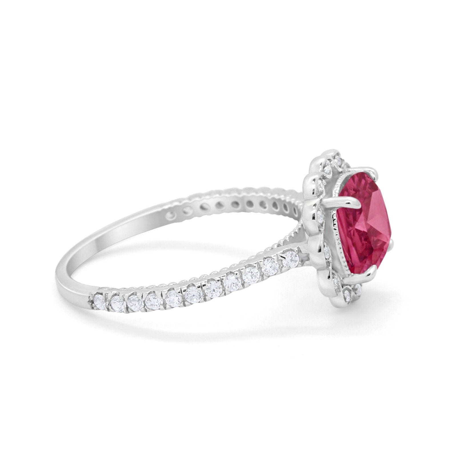 Halo Cushion Engagement Bridal Ring Simulated Cubic Zirconia 925 Sterling Silver