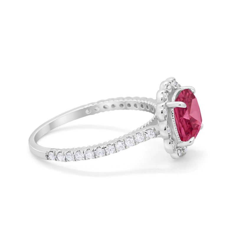 Halo Cushion Engagement Bridal Ring Simulated Cubic Zirconia 925 Sterling Silver