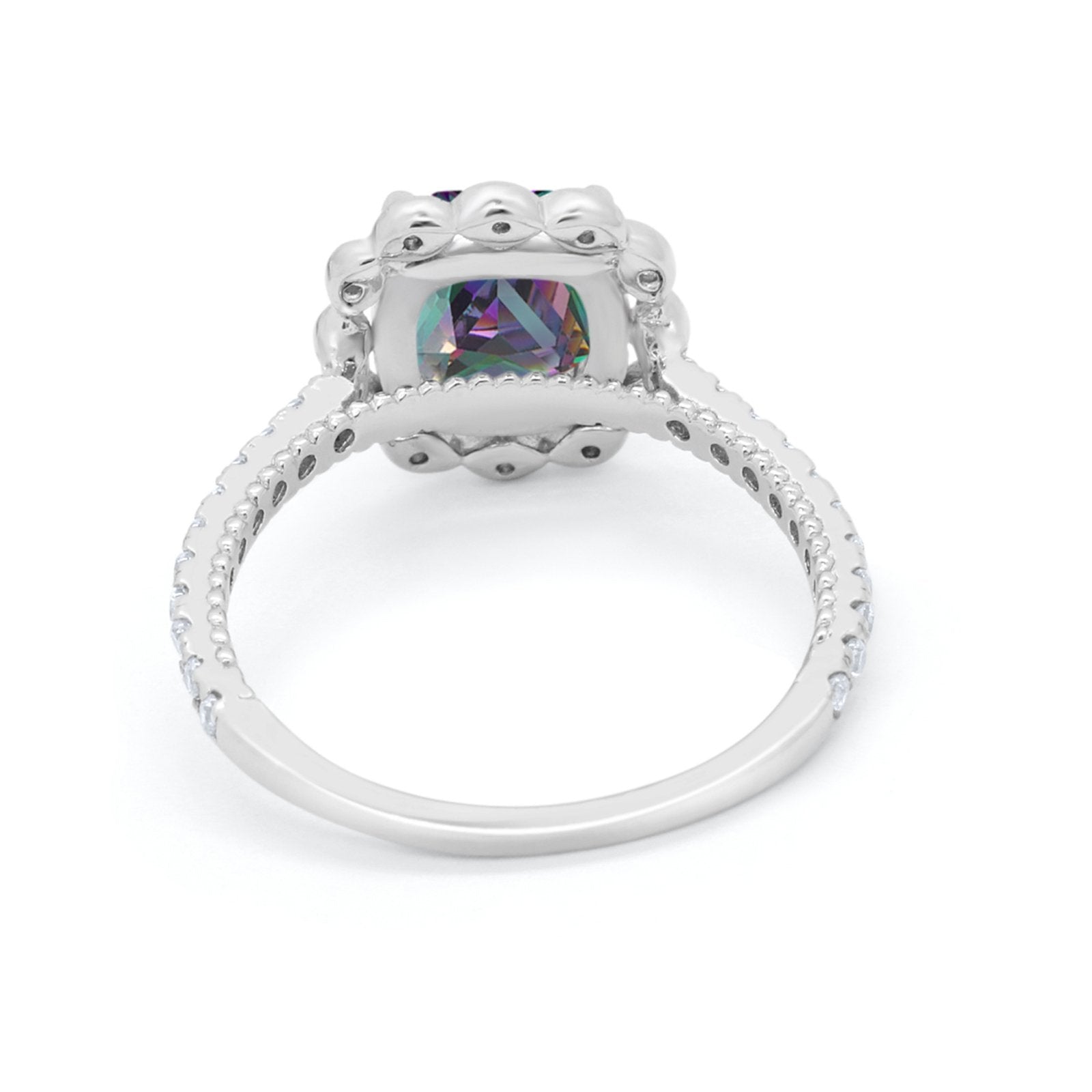 Halo Cushion Engagement Bridal Ring Simulated Cubic Zirconia 925 Sterling Silver