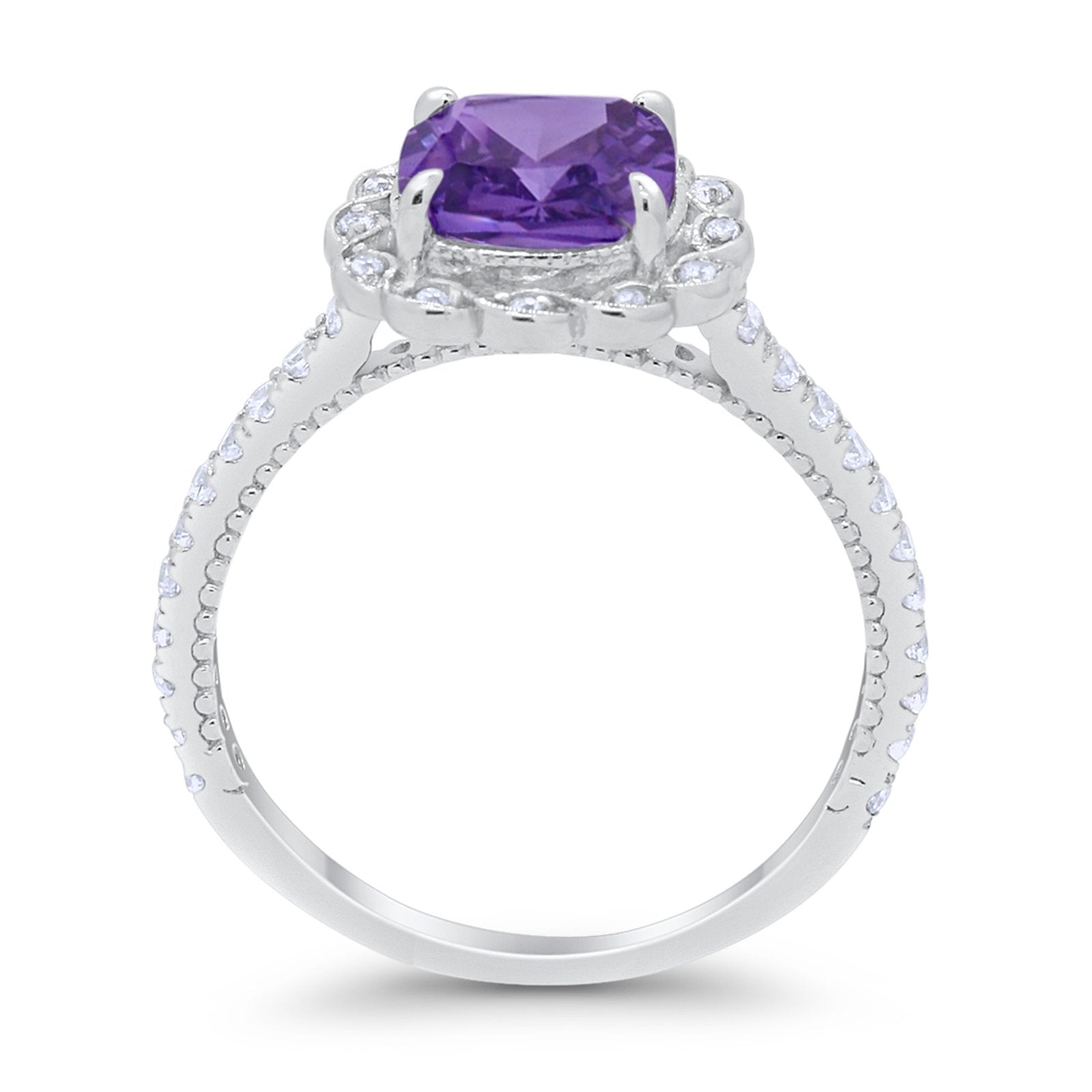 Halo Cushion Engagement Bridal Ring Simulated Cubic Zirconia 925 Sterling Silver