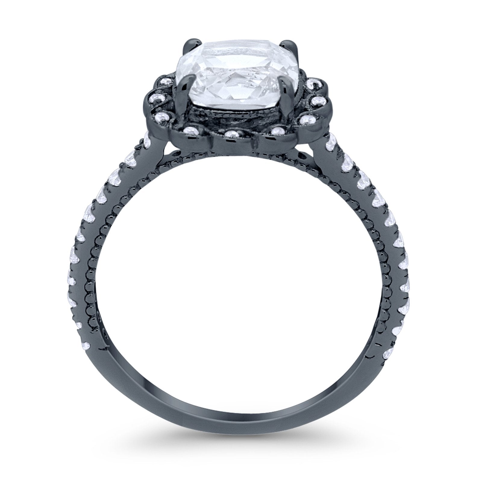 Halo Cushion Engagement Bridal Ring Simulated Cubic Zirconia 925 Sterling Silver