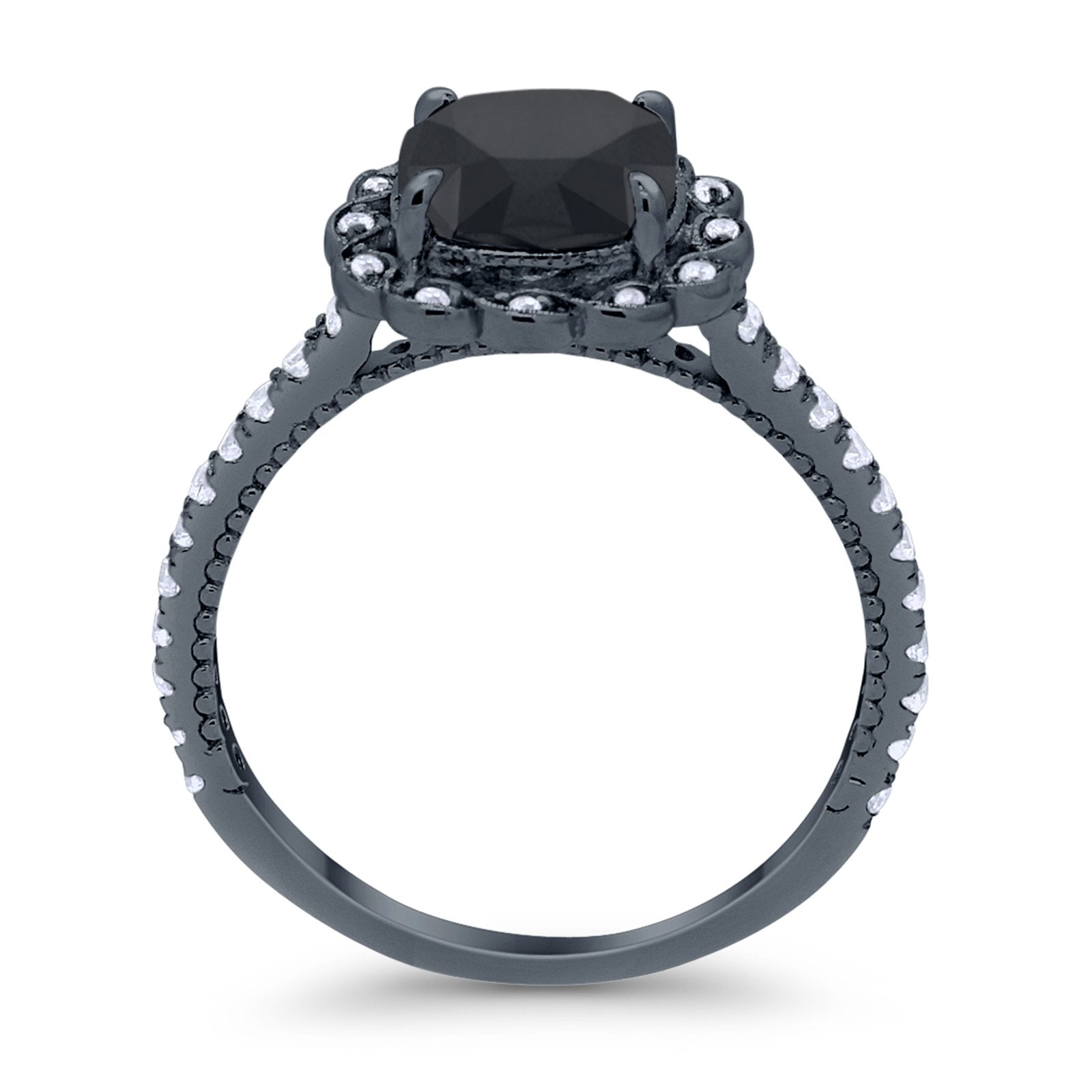 Halo Cushion Engagement Bridal Ring Simulated Cubic Zirconia 925 Sterling Silver