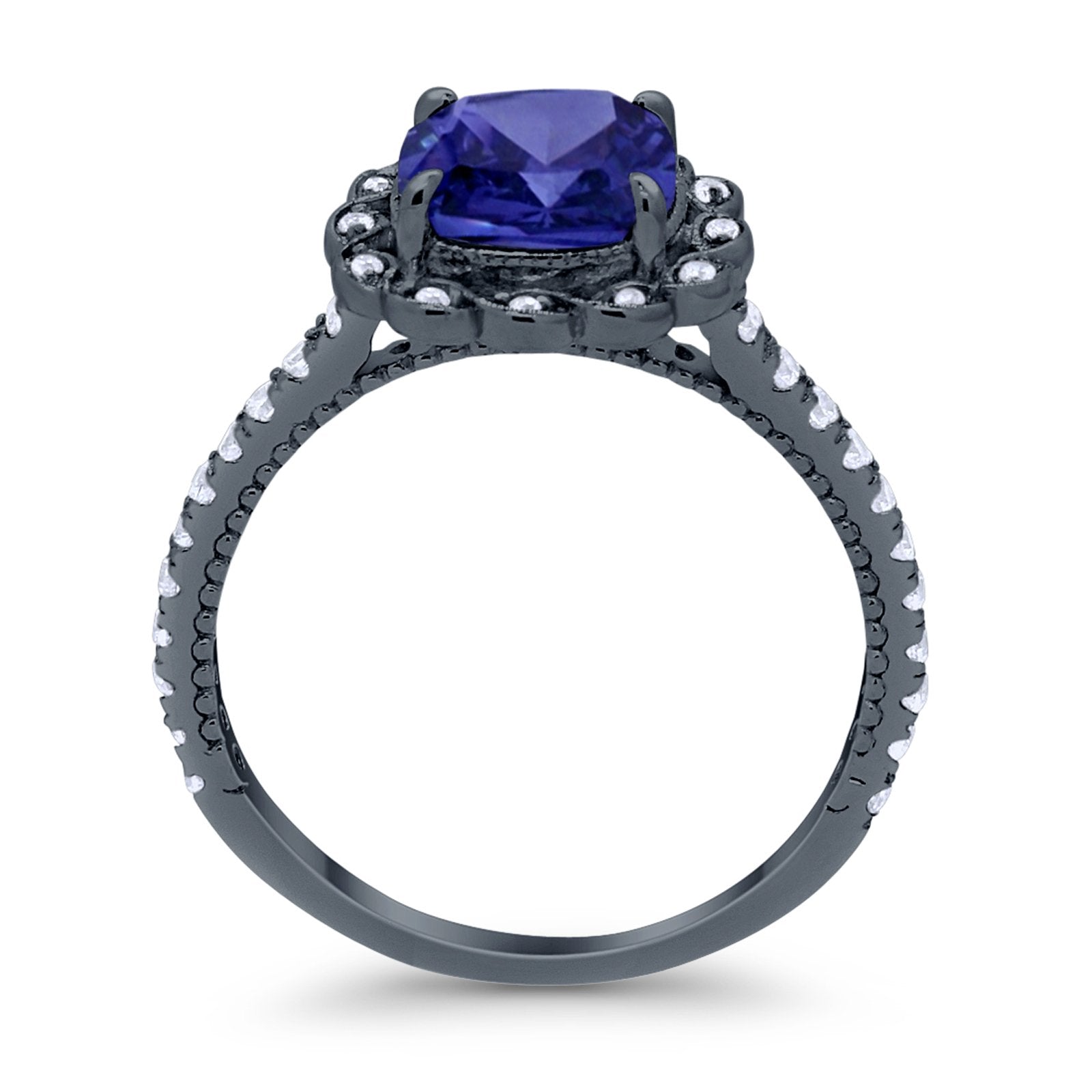 Halo Cushion Engagement Bridal Ring Simulated Cubic Zirconia 925 Sterling Silver
