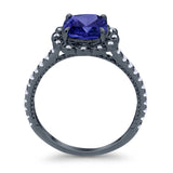 Halo Cushion Engagement Bridal Ring Simulated Cubic Zirconia 925 Sterling Silver
