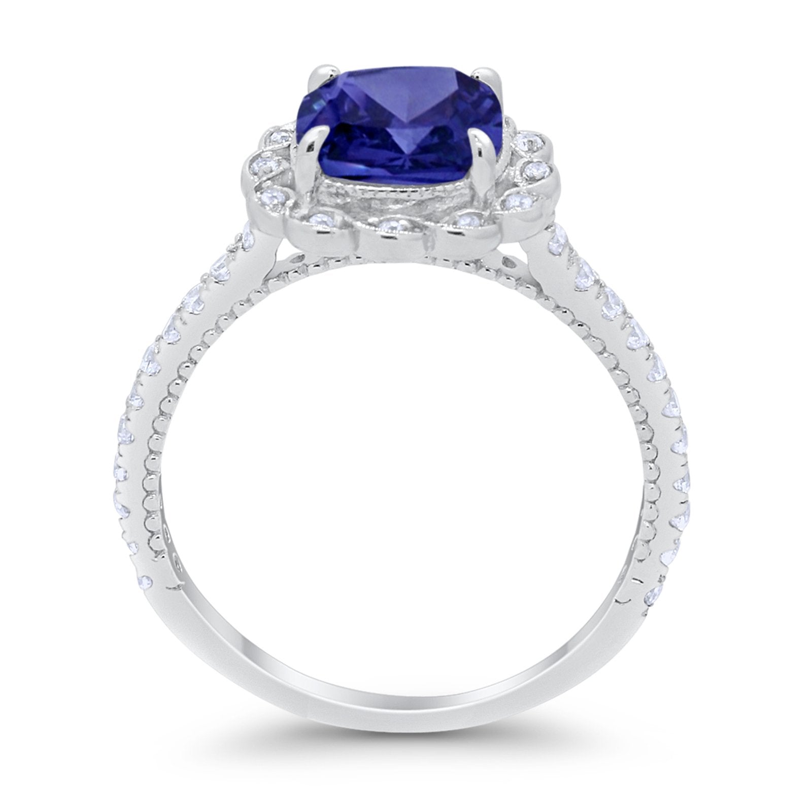 Halo Cushion Engagement Bridal Ring Simulated Cubic Zirconia 925 Sterling Silver