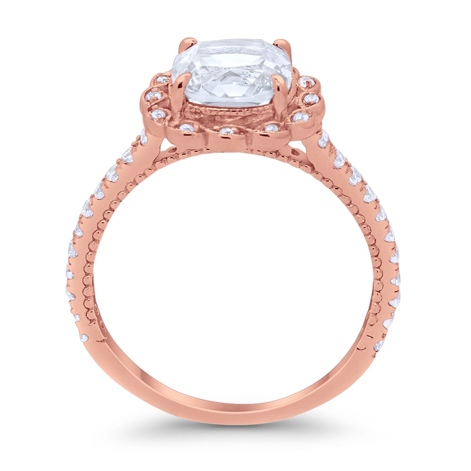 Halo Cushion Engagement Bridal Ring Simulated Cubic Zirconia 925 Sterling Silver