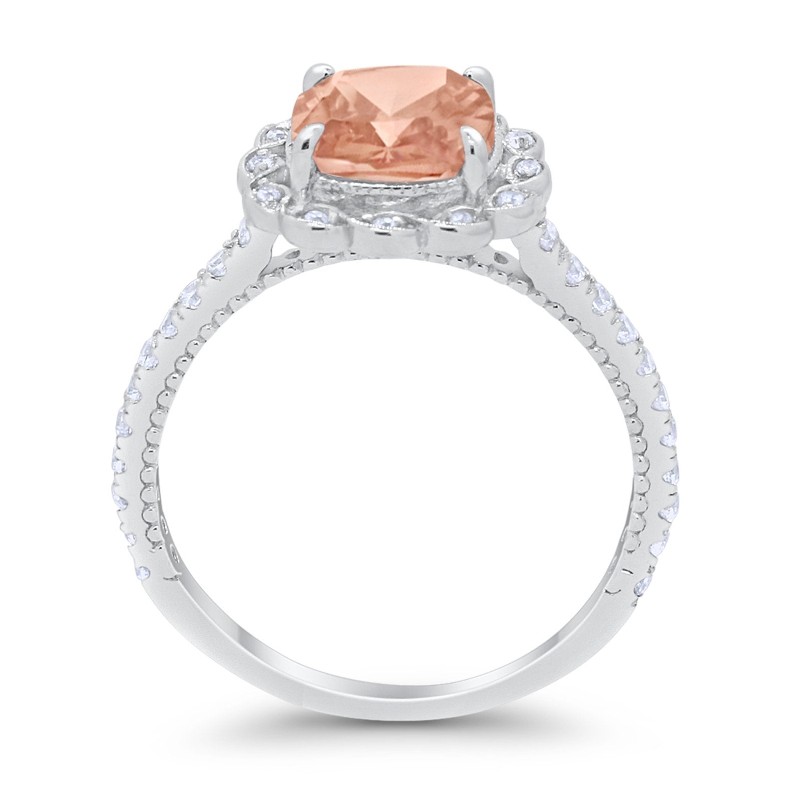 Halo Cushion Engagement Bridal Ring Simulated Cubic Zirconia 925 Sterling Silver