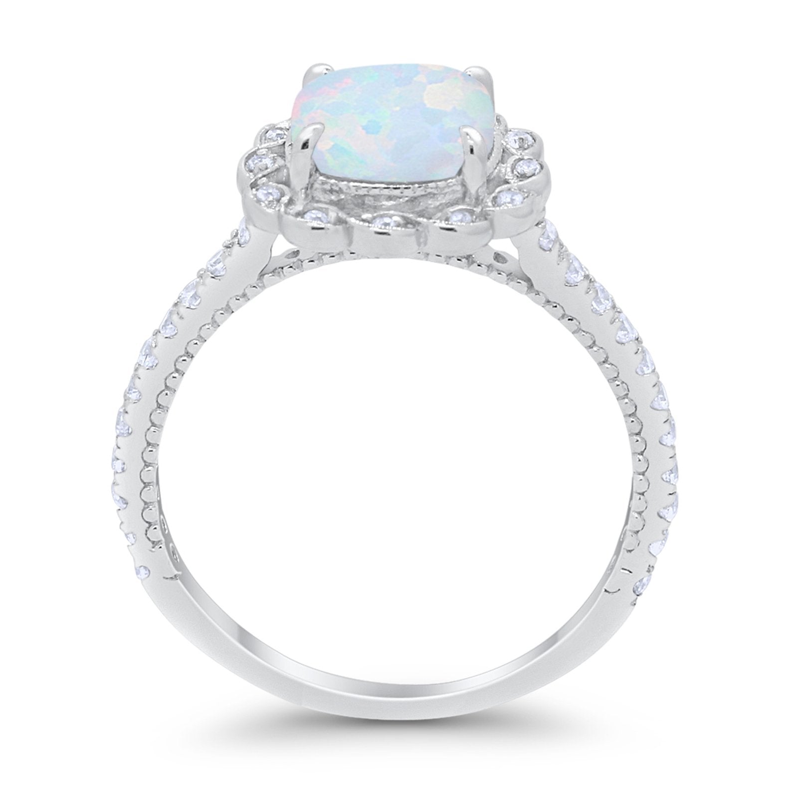 Halo Cushion Engagement Bridal Ring Simulated Cubic Zirconia 925 Sterling Silver