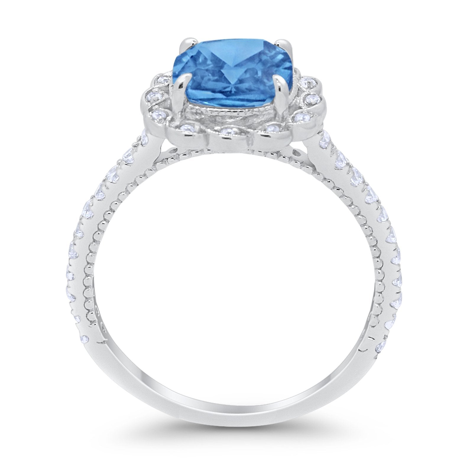 Halo Cushion Engagement Bridal Ring Simulated Cubic Zirconia 925 Sterling Silver
