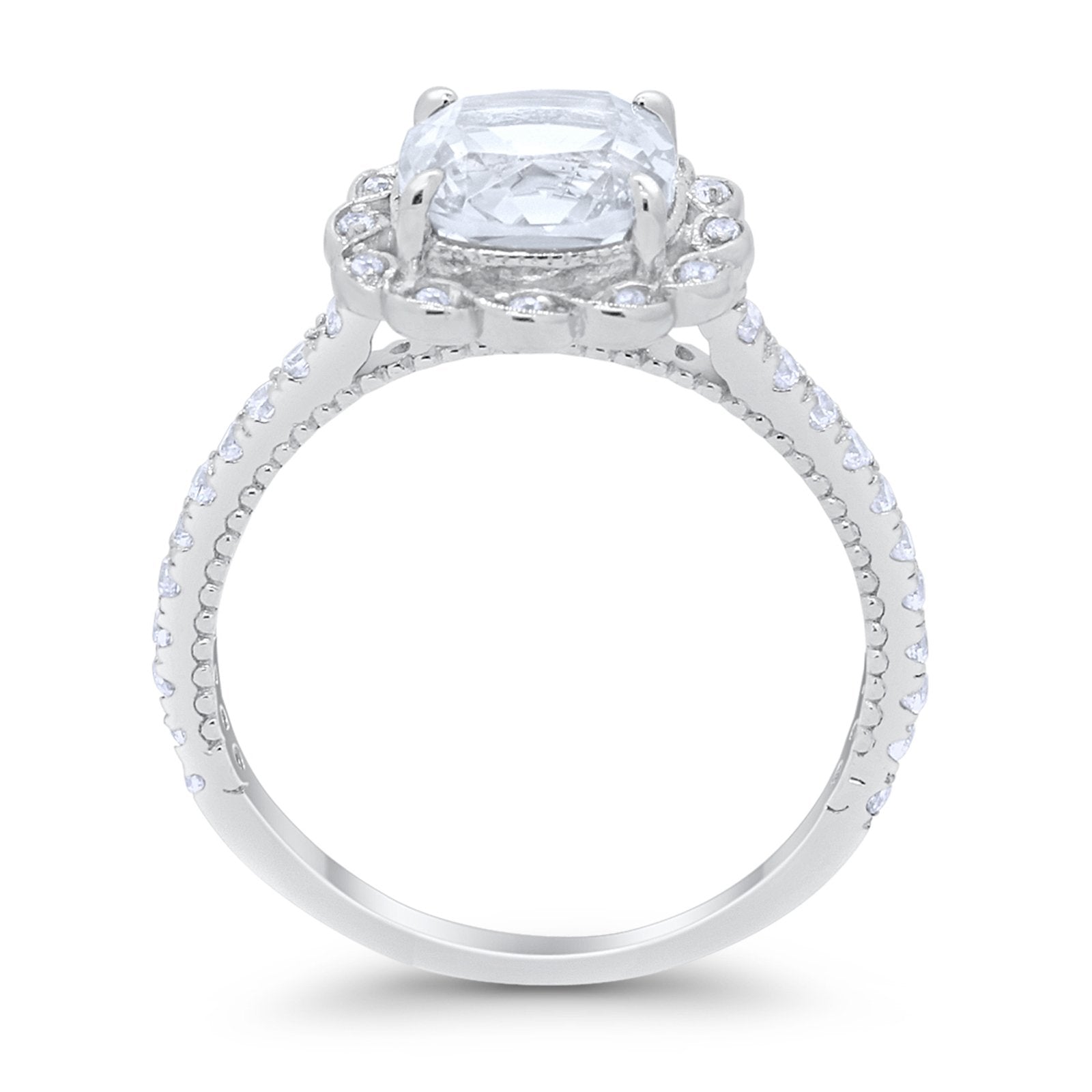 Halo Cushion Engagement Bridal Ring Simulated Cubic Zirconia 925 Sterling Silver