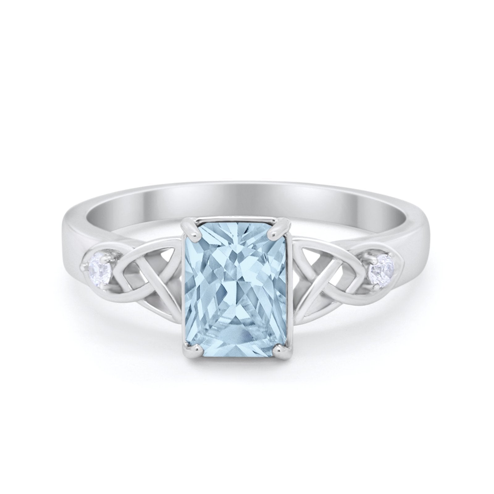 Wedding Ring Emerald Cut Round Simulated Cubic Zirconia 925 Sterling Silver