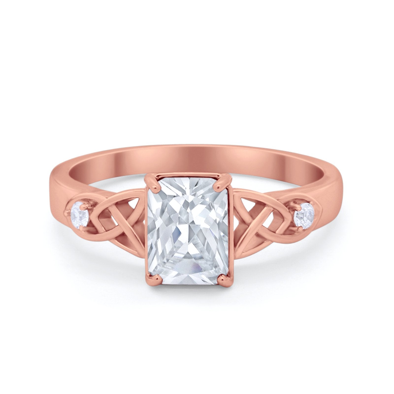 Wedding Ring Emerald Cut Round Simulated Cubic Zirconia 925 Sterling Silver