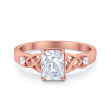 Wedding Ring Emerald Cut Round Simulated Cubic Zirconia 925 Sterling Silver