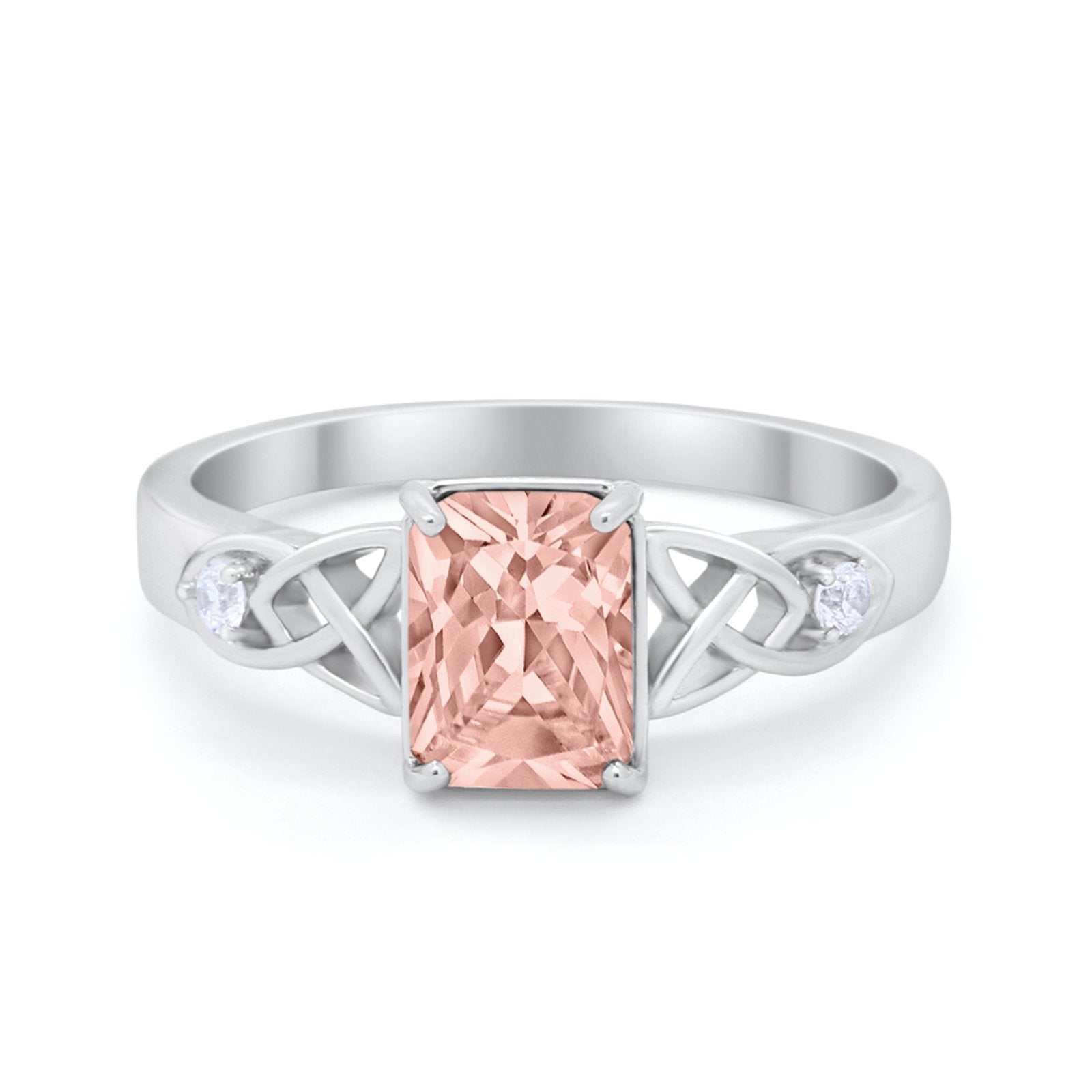 Wedding Ring Emerald Cut Round Simulated Cubic Zirconia 925 Sterling Silver