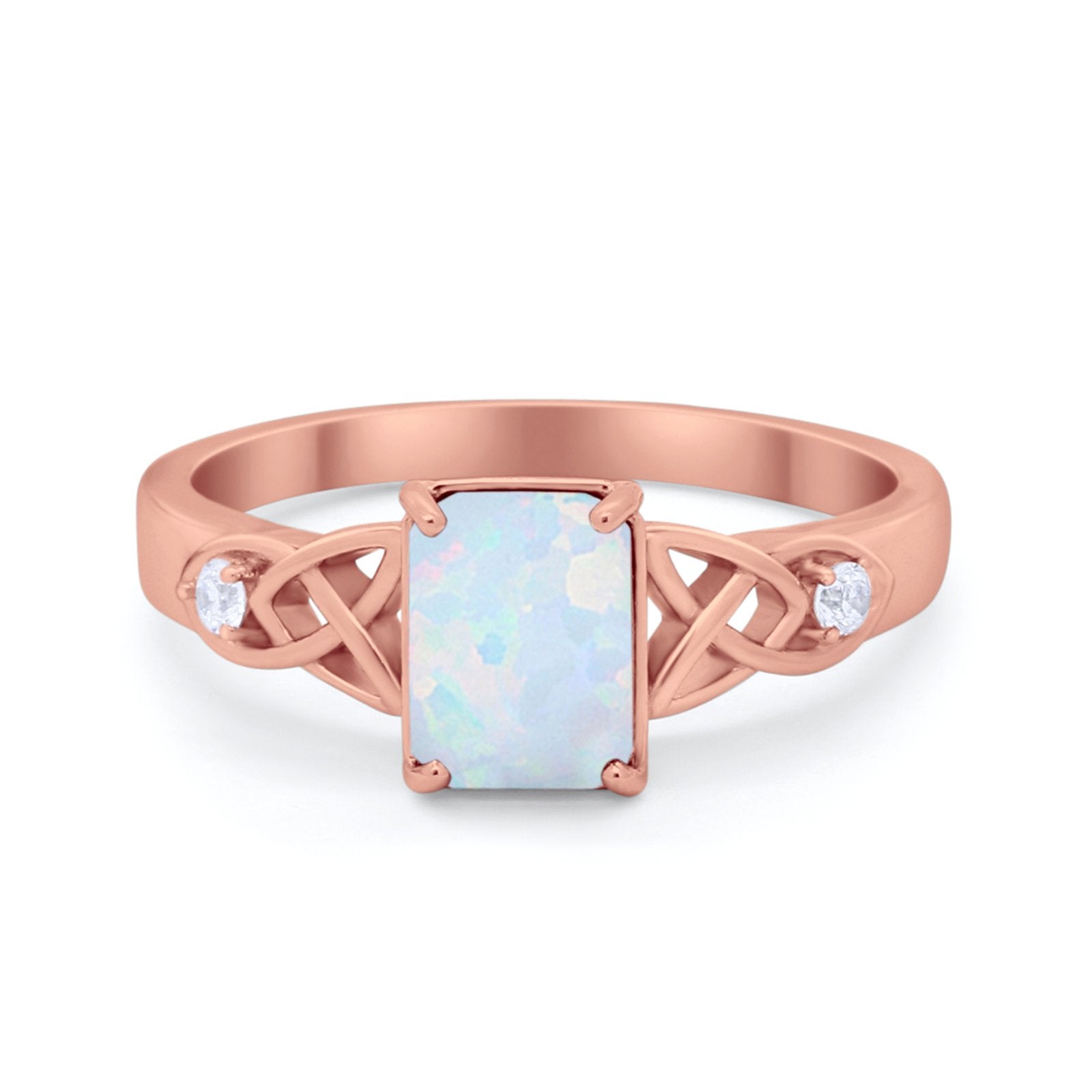 Wedding Ring Emerald Cut Round Simulated Cubic Zirconia 925 Sterling Silver