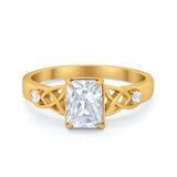 Wedding Ring Emerald Cut Round Simulated Cubic Zirconia 925 Sterling Silver