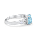 Wedding Ring Emerald Cut Round Simulated Cubic Zirconia 925 Sterling Silver