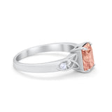 Wedding Ring Emerald Cut Round Simulated Cubic Zirconia 925 Sterling Silver