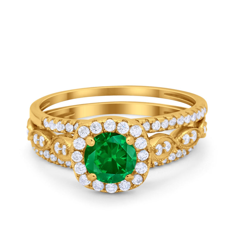 Art Deco Three Piece Vintage Style Engagement Ring Round Cubic Zirconia 925 Sterling Silver