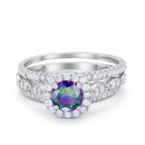 Art Deco Three Piece Vintage Style Engagement Ring Round Cubic Zirconia 925 Sterling Silver