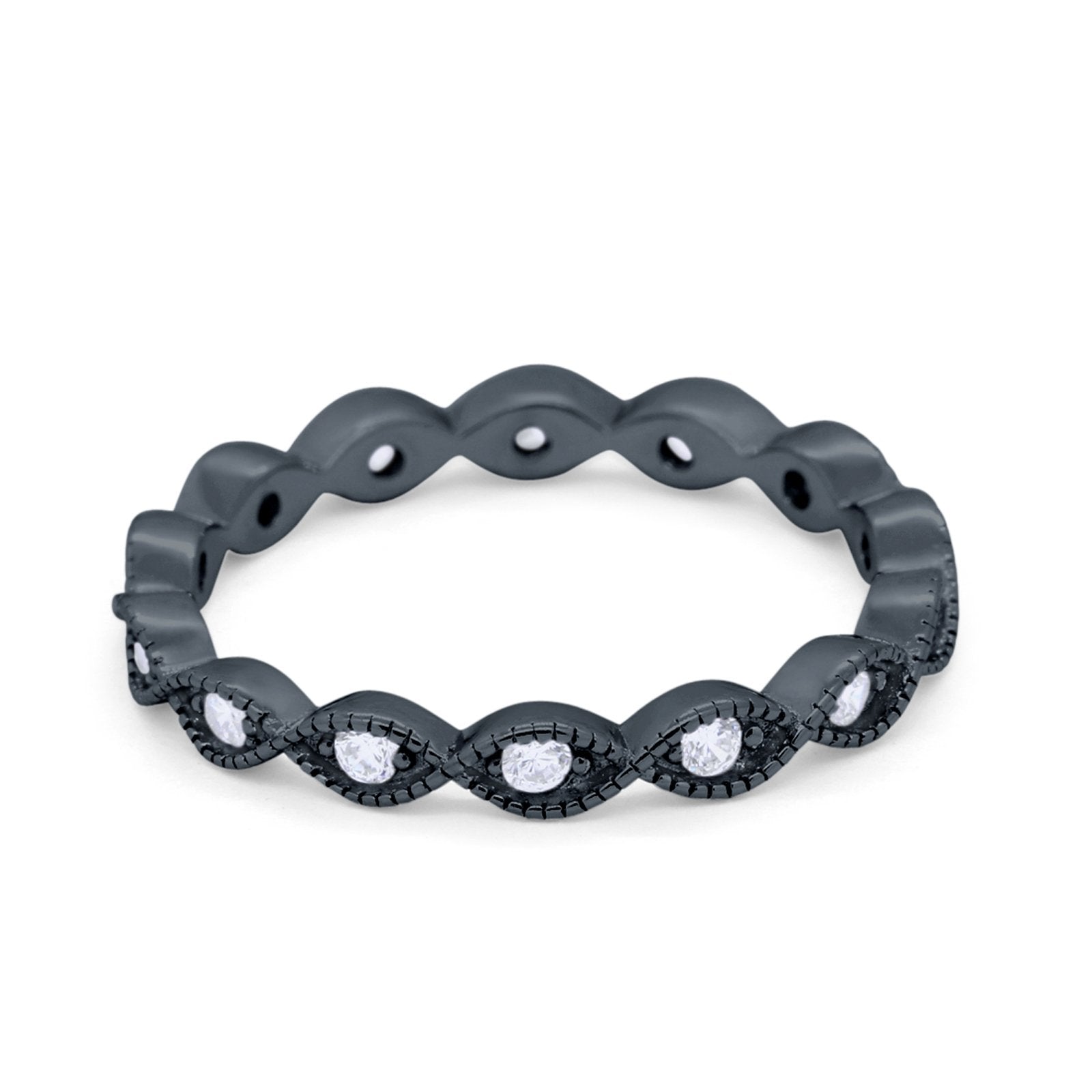 Art Deco Eternity Wedding Band for Ring Round 925 Sterling Silver