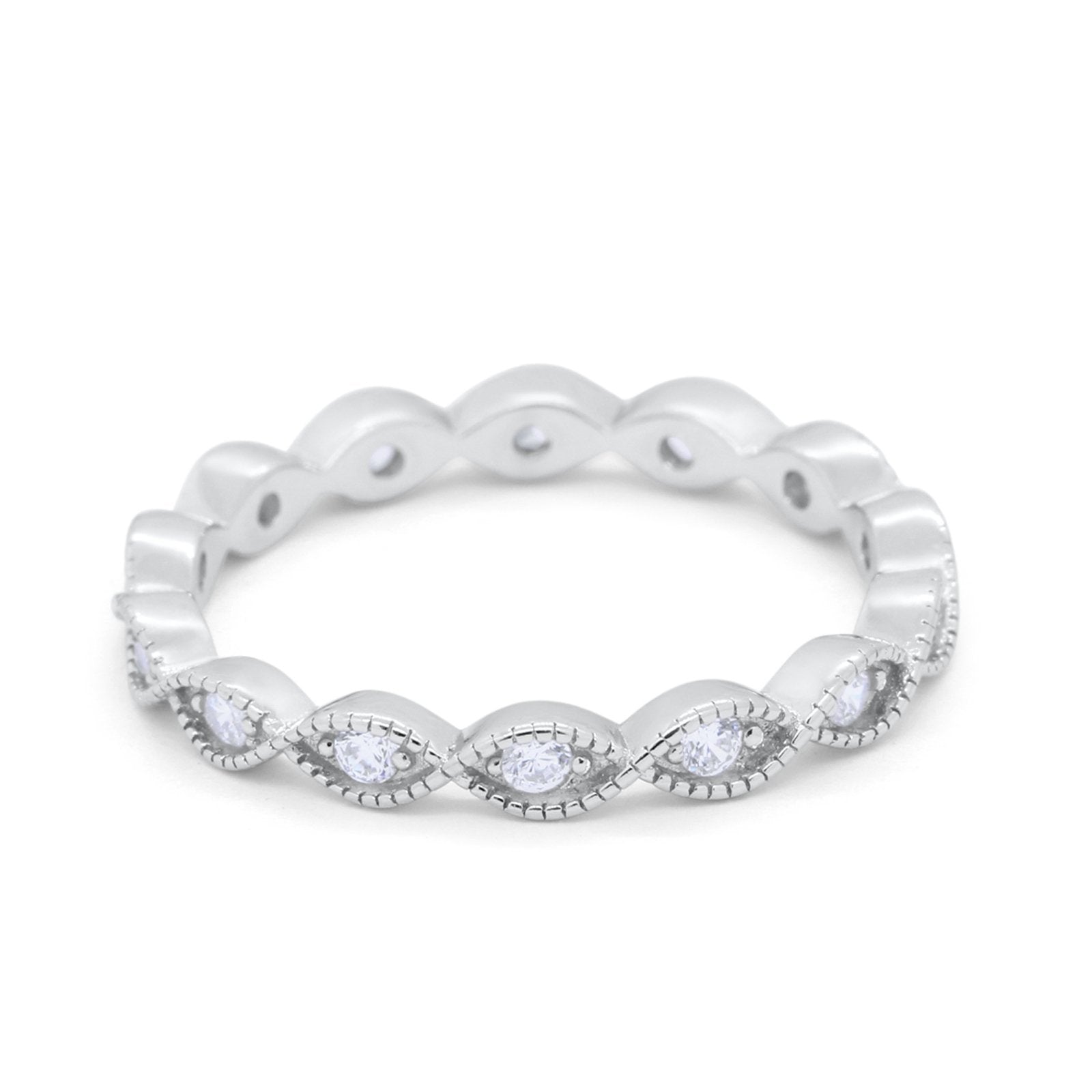 Art Deco Eternity Wedding Band for Ring Round 925 Sterling Silver