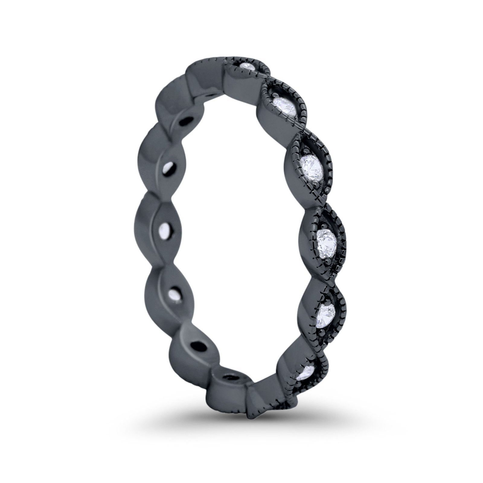 Art Deco Eternity Wedding Band for Ring Round 925 Sterling Silver