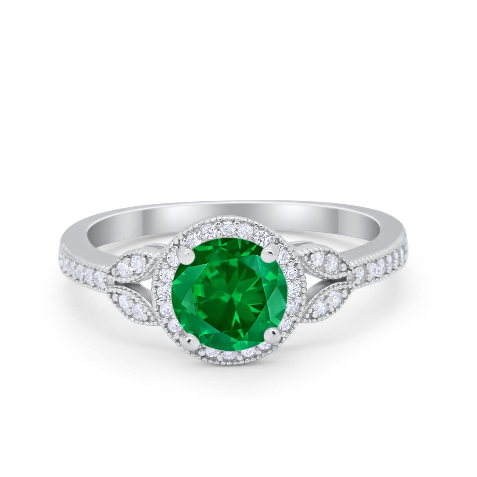 Art Deco Wedding Engagement Ring Halo Round Cubic Zirconia 925 Sterling Silver