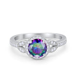 Art Deco Wedding Engagement Ring Halo Round Cubic Zirconia 925 Sterling Silver