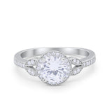 Art Deco Wedding Engagement Ring Halo Round Cubic Zirconia 925 Sterling Silver