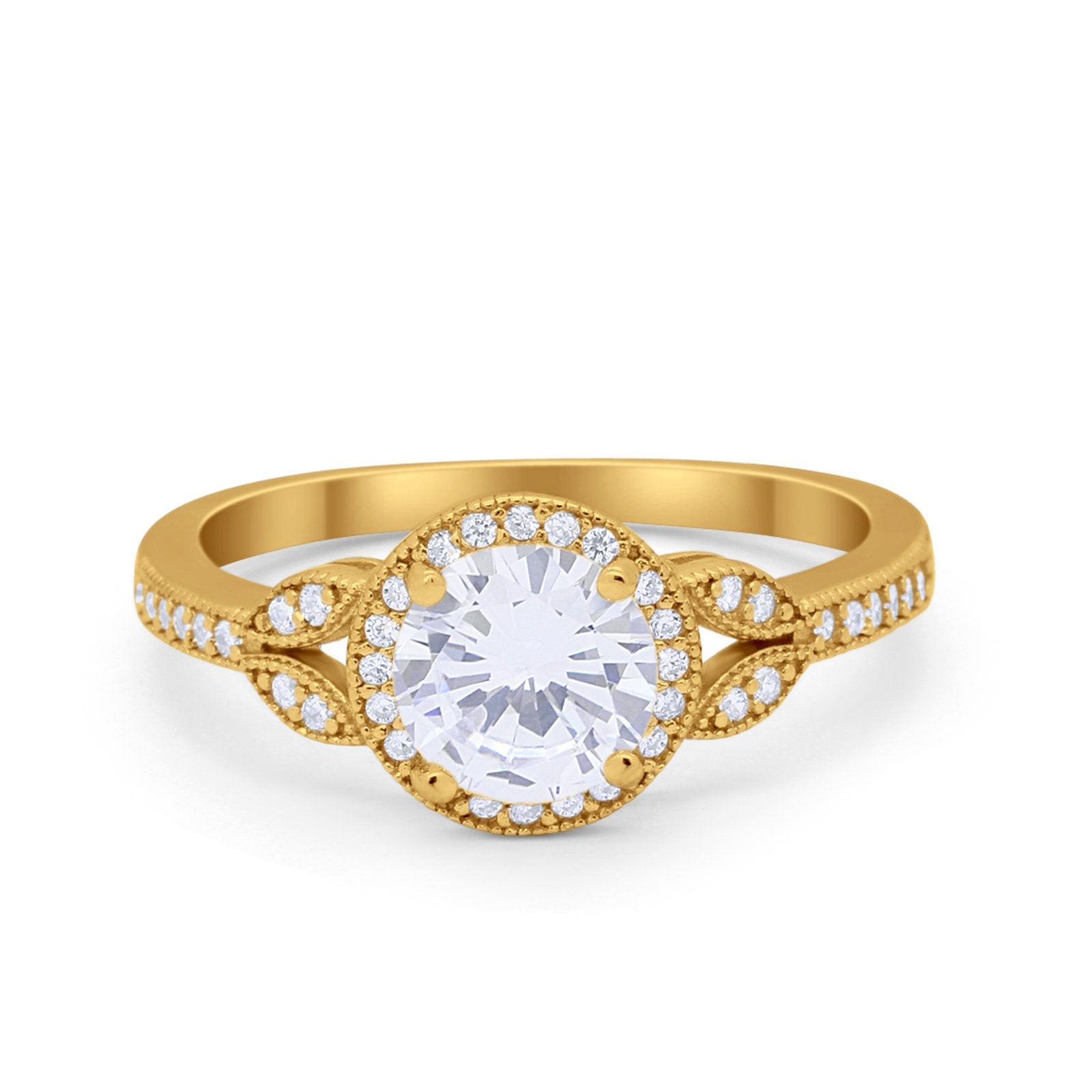 Art Deco Wedding Engagement Ring Halo Round Cubic Zirconia 925 Sterling Silver