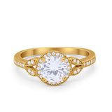Art Deco Wedding Engagement Ring Halo Round Cubic Zirconia 925 Sterling Silver