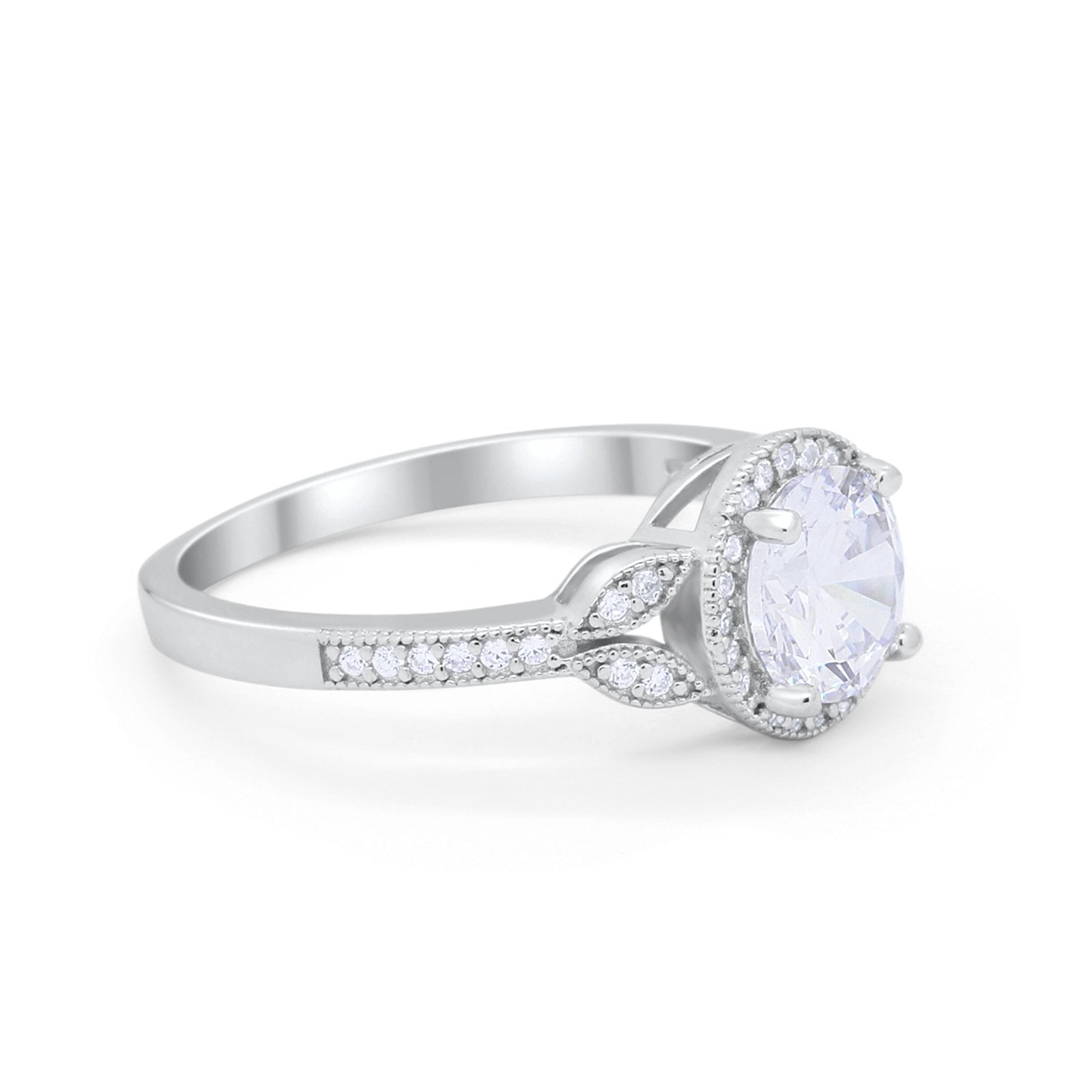 Art Deco Wedding Engagement Ring Halo Round Cubic Zirconia 925 Sterling Silver