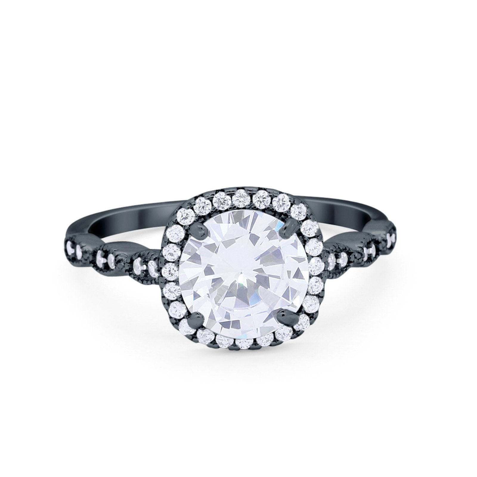 Art Deco Wedding Ring Band Bridal Set Large Round Cubic Zirconia 925 Sterling Silver