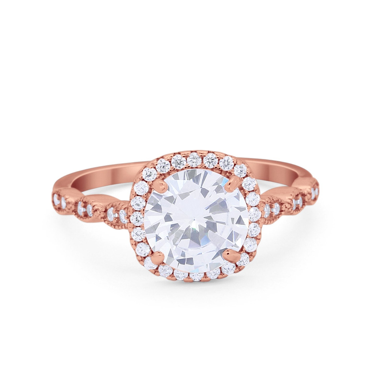 Art Deco Wedding Ring Band Bridal Set Large Round Cubic Zirconia 925 Sterling Silver