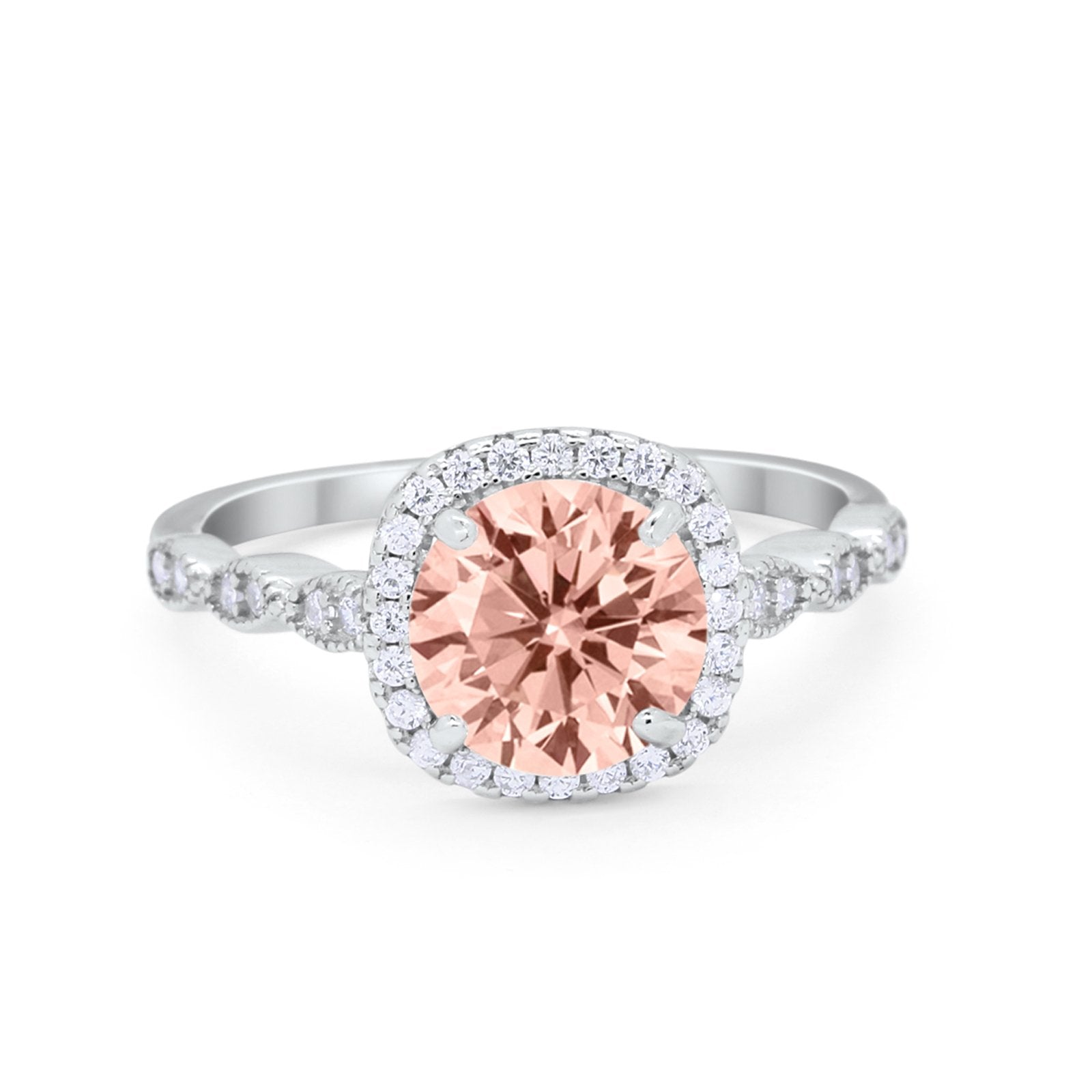 Art Deco Wedding Ring Band Bridal Set Large Round Cubic Zirconia 925 Sterling Silver