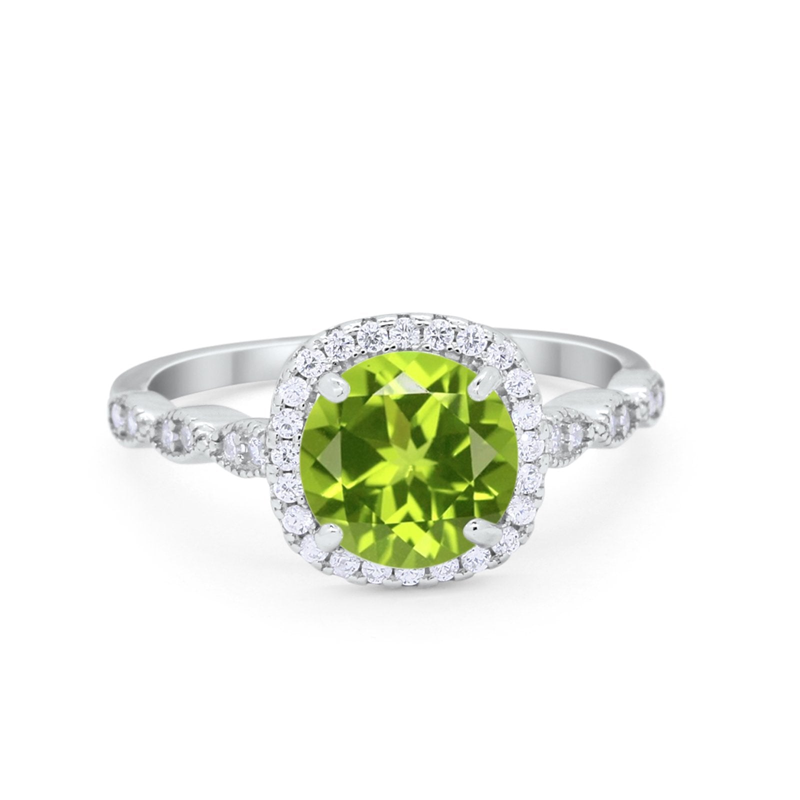 Art Deco Wedding Ring Band Bridal Set Large Round Cubic Zirconia 925 Sterling Silver