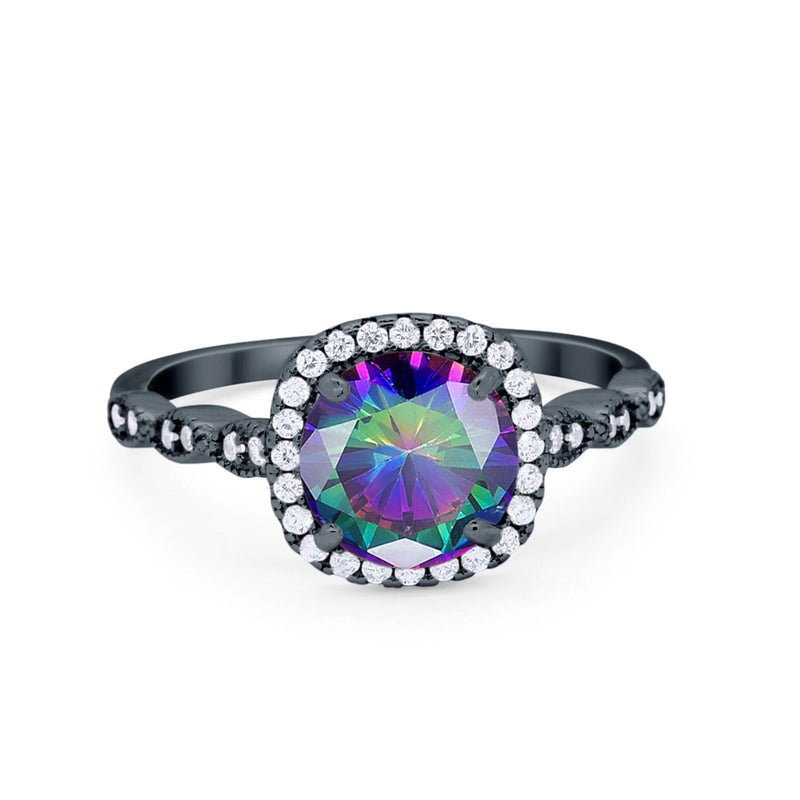 Art Deco Wedding Ring Band Bridal Set Large Round Cubic Zirconia 925 Sterling Silver