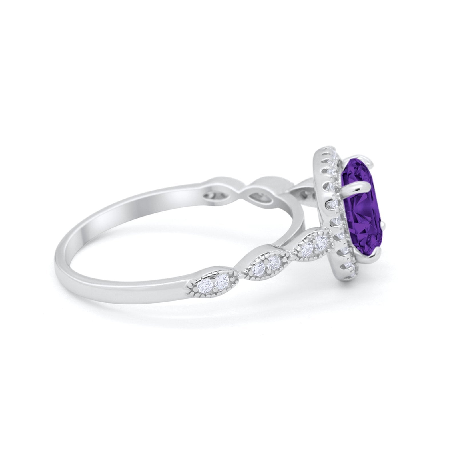 Art Deco Wedding Ring Band Bridal Set Large Round Cubic Zirconia 925 Sterling Silver